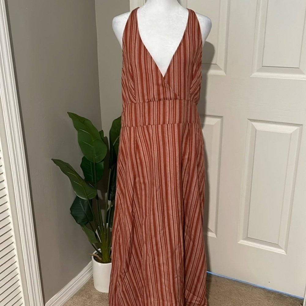 Roxy Striped Maxi Dress in Rust and White